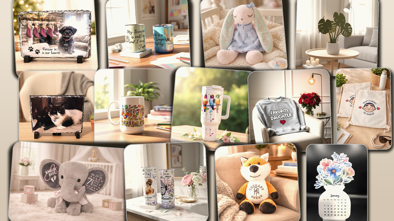 Collage of custom JnPCreations products